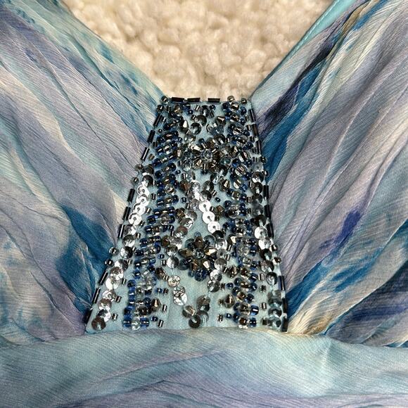 Decode Y2K Mermaid Core Maxi Formal 100% Silk Prom Dress Watercolor Pattern PP7 - Picture 7 of 13